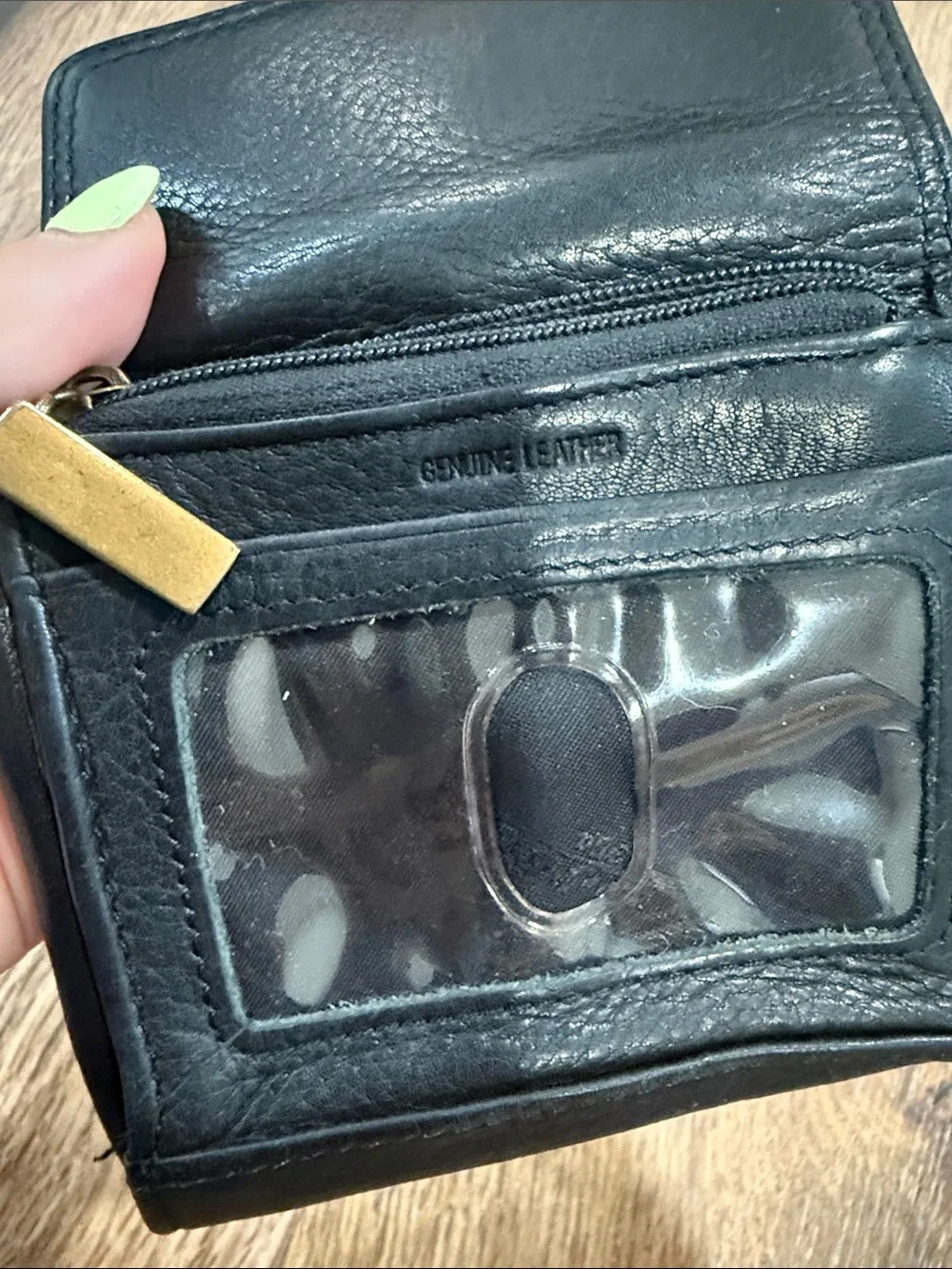 Vintage Fossil Black Leather Men's Bifold Wallet with Brass Key Clip